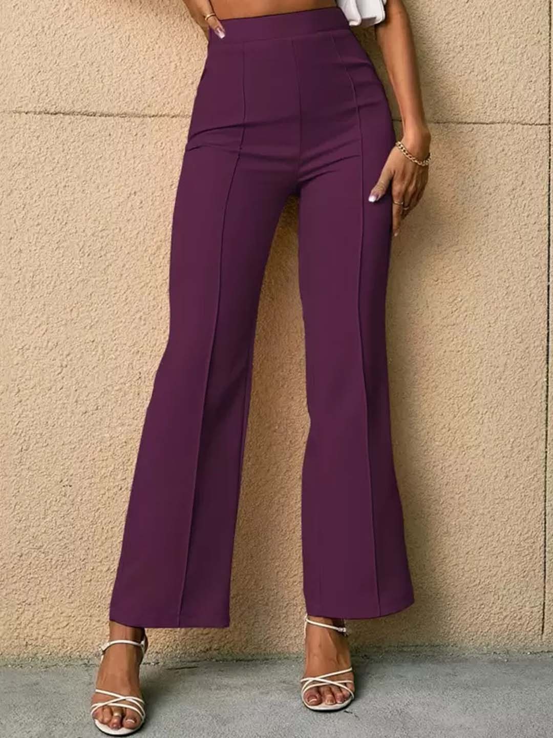 

Jinax Women Relaxed Straight Leg Straight Fit High-Rise Easy Wash Parallel Trouser, Purple