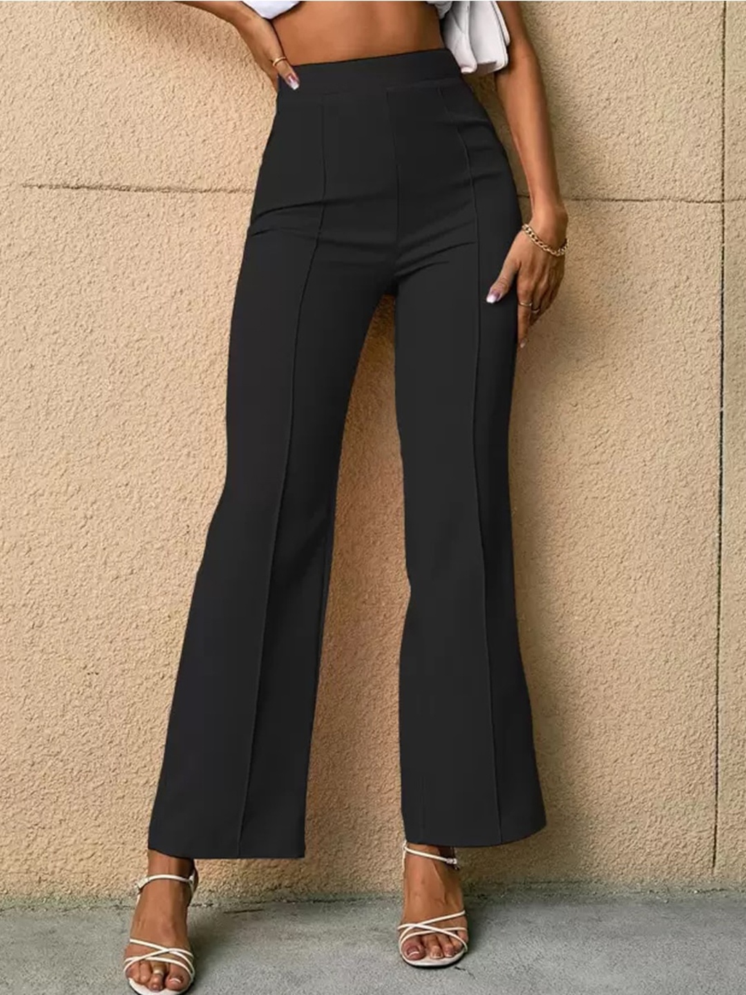 

Jinax Women Relaxed Straight Leg Straight Fit High-Rise Easy Wash Parallel Trousers, Black