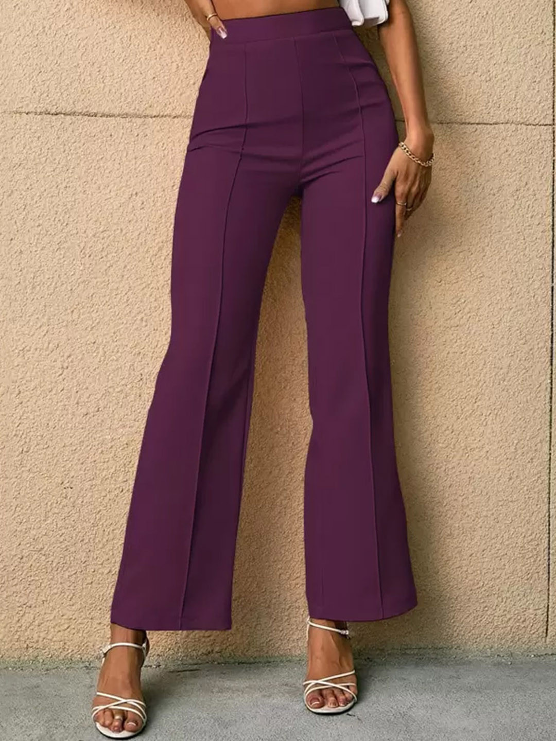

Jinax Women Relaxed Straight Fit High-Rise Easy Wash Bootcut Trousers, Purple