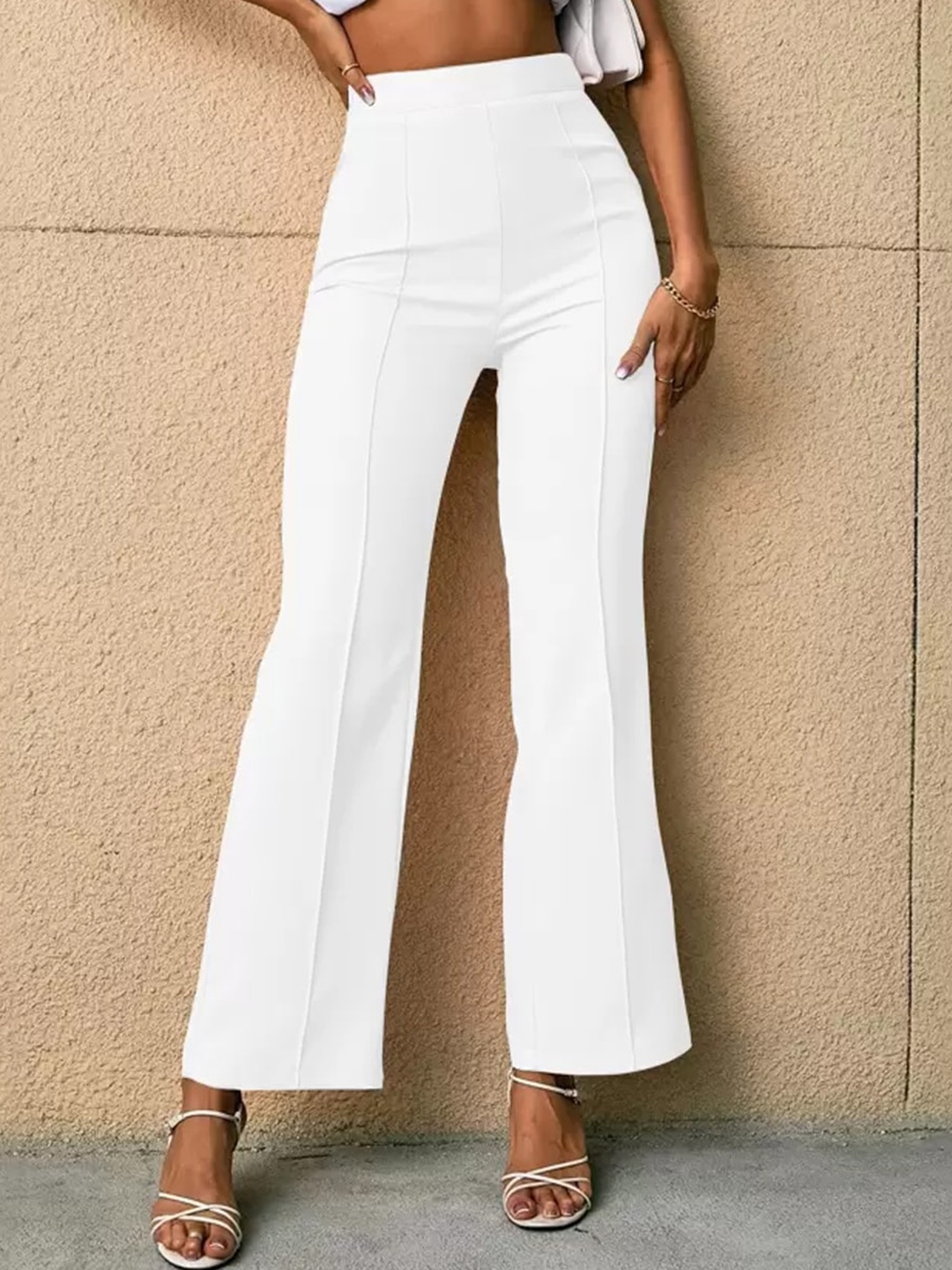 

Jinax Women Relaxed Straight Leg High-Rise Easy Wash Bootcut Trousers, White