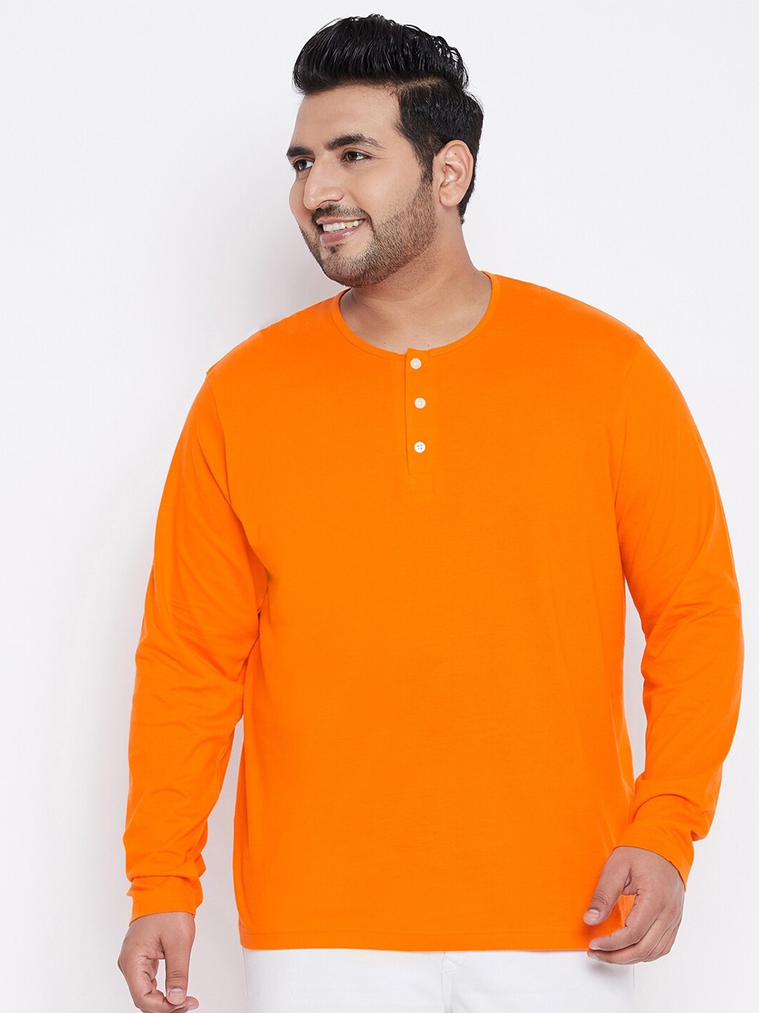 

bigbanana Men Plus Size Henley Neck Bio Finished Pure Cotton T-shirt, Orange