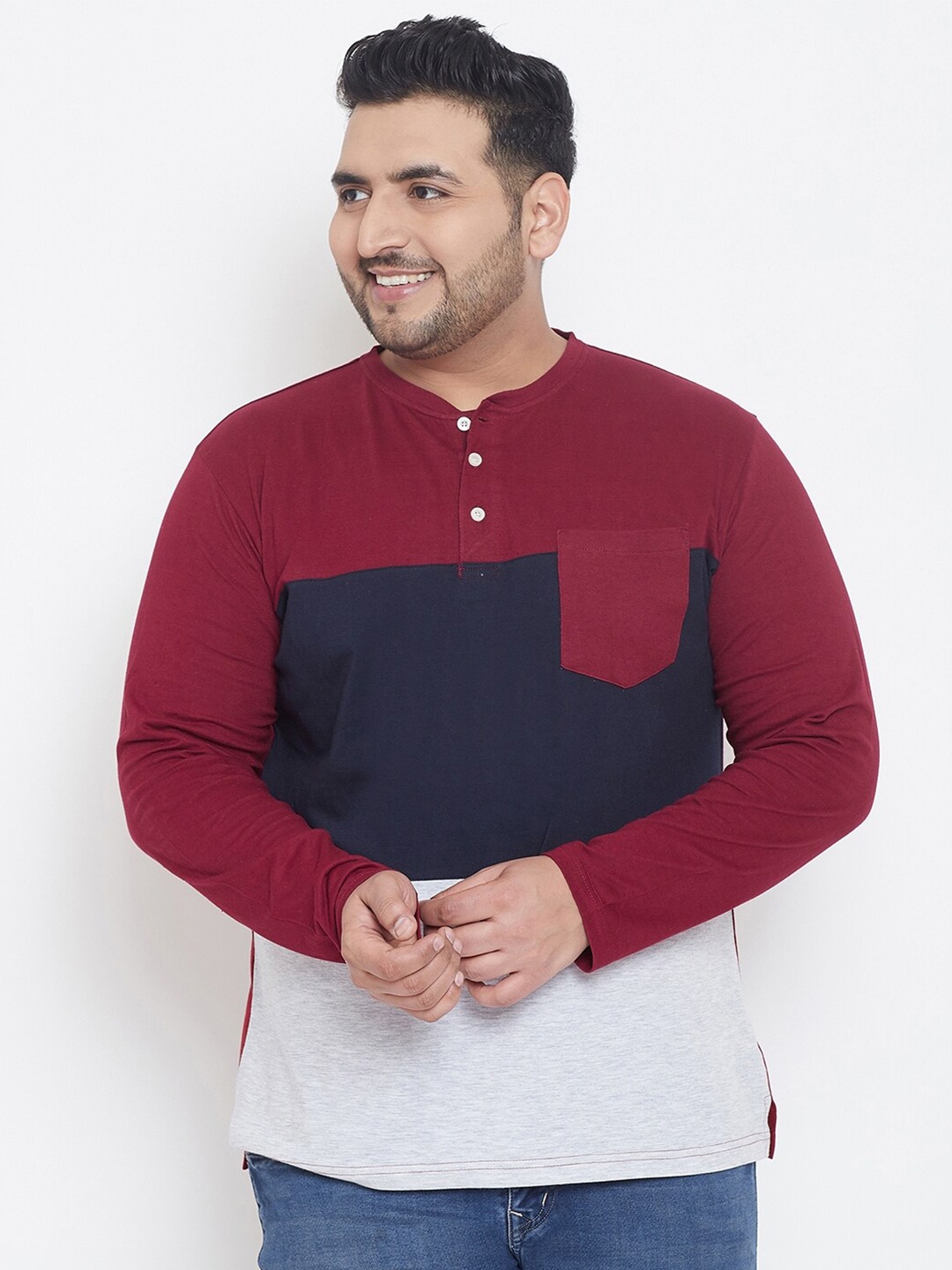 

bigbanana Plus Size Colourblocked Cotton T-shirt, Maroon