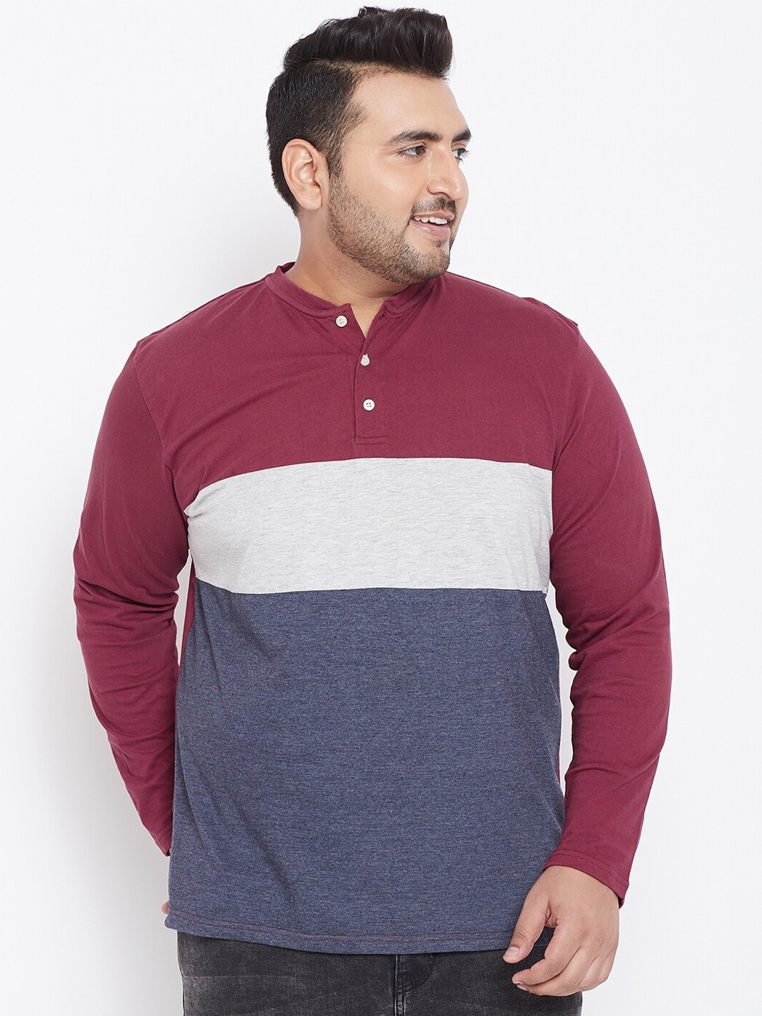 

bigbanana Plus Size Colourblocked Cotton T-shirt, Maroon