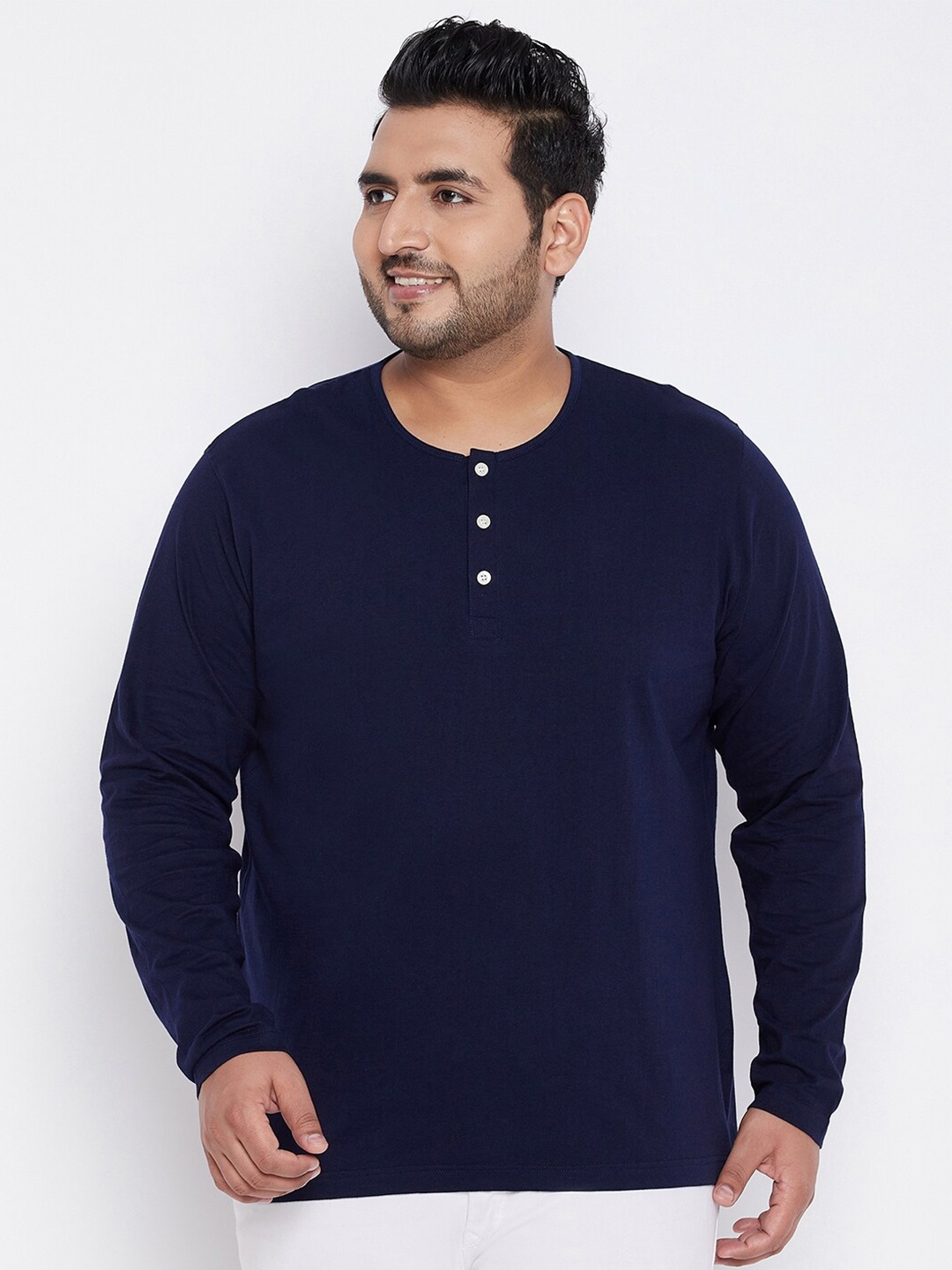 

bigbanana Plus Size Henley Neck Cotton T-shirt, Navy blue
