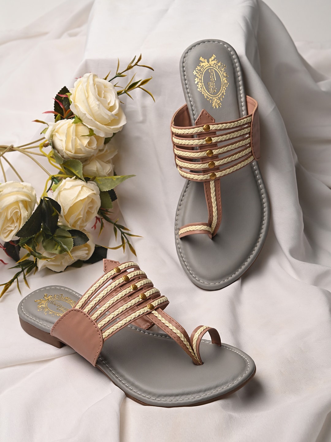 

Shoetopia Ethnic Embellished One Toe Flats, Orange