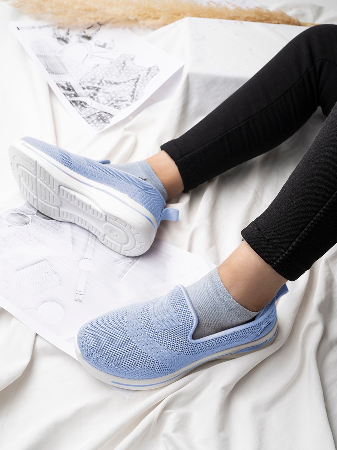 

Shoetopia Women Textured Lightweight Comfort Insole Slip-On Sneakers, Blue