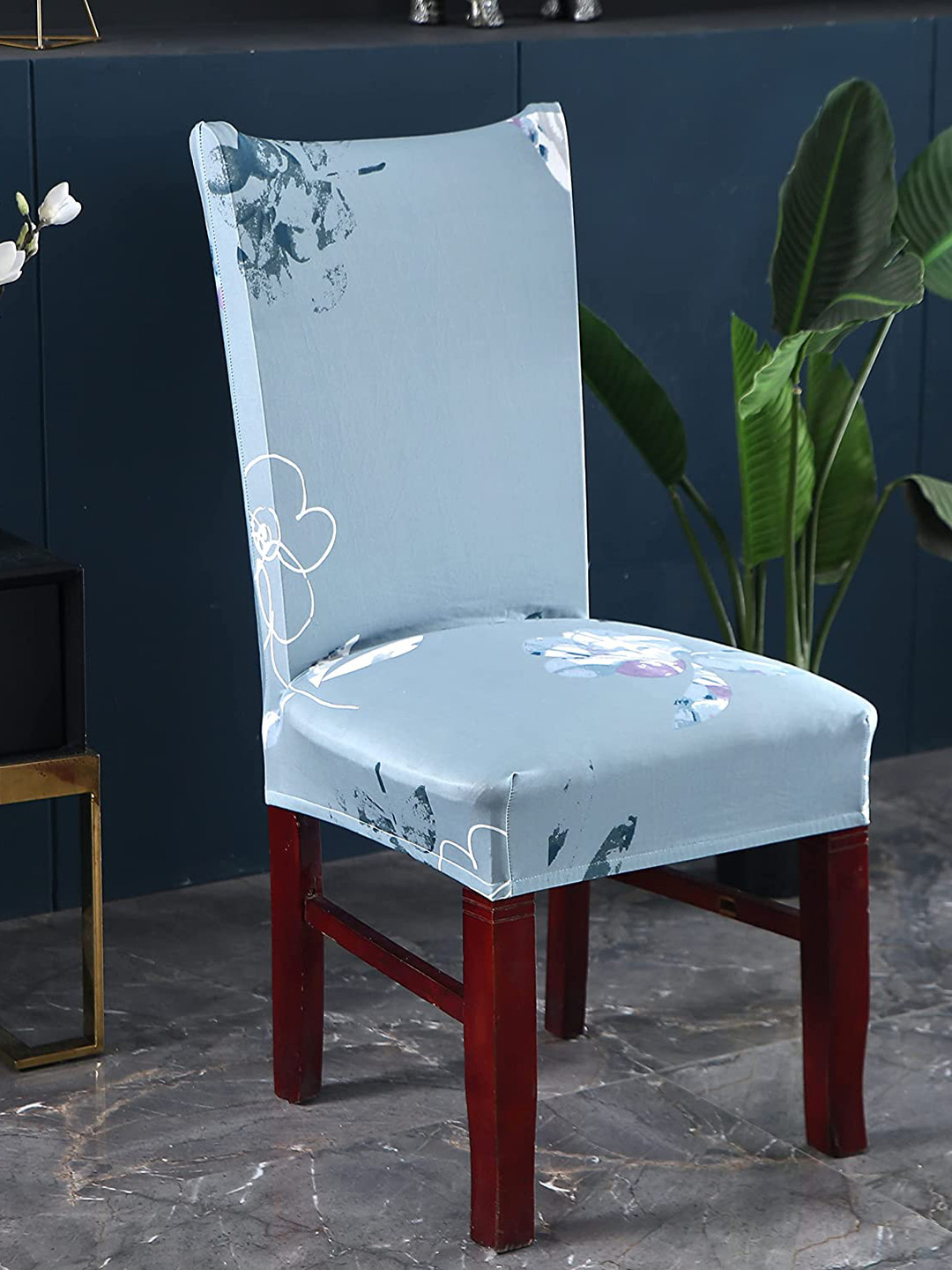 

HOUSE OF QUIRK Blue 6 Pieces Printed Stretchable Removable Chair Covers