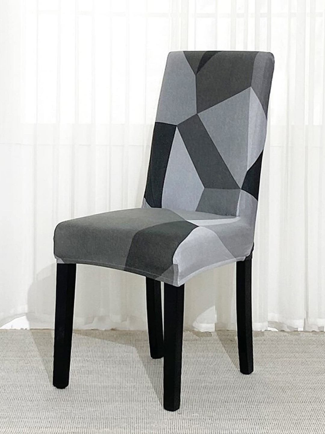 

HOUSE OF QUIRK Grey & Black 4 Pcs Geometric Printed Stretchable Removable Chair Covers