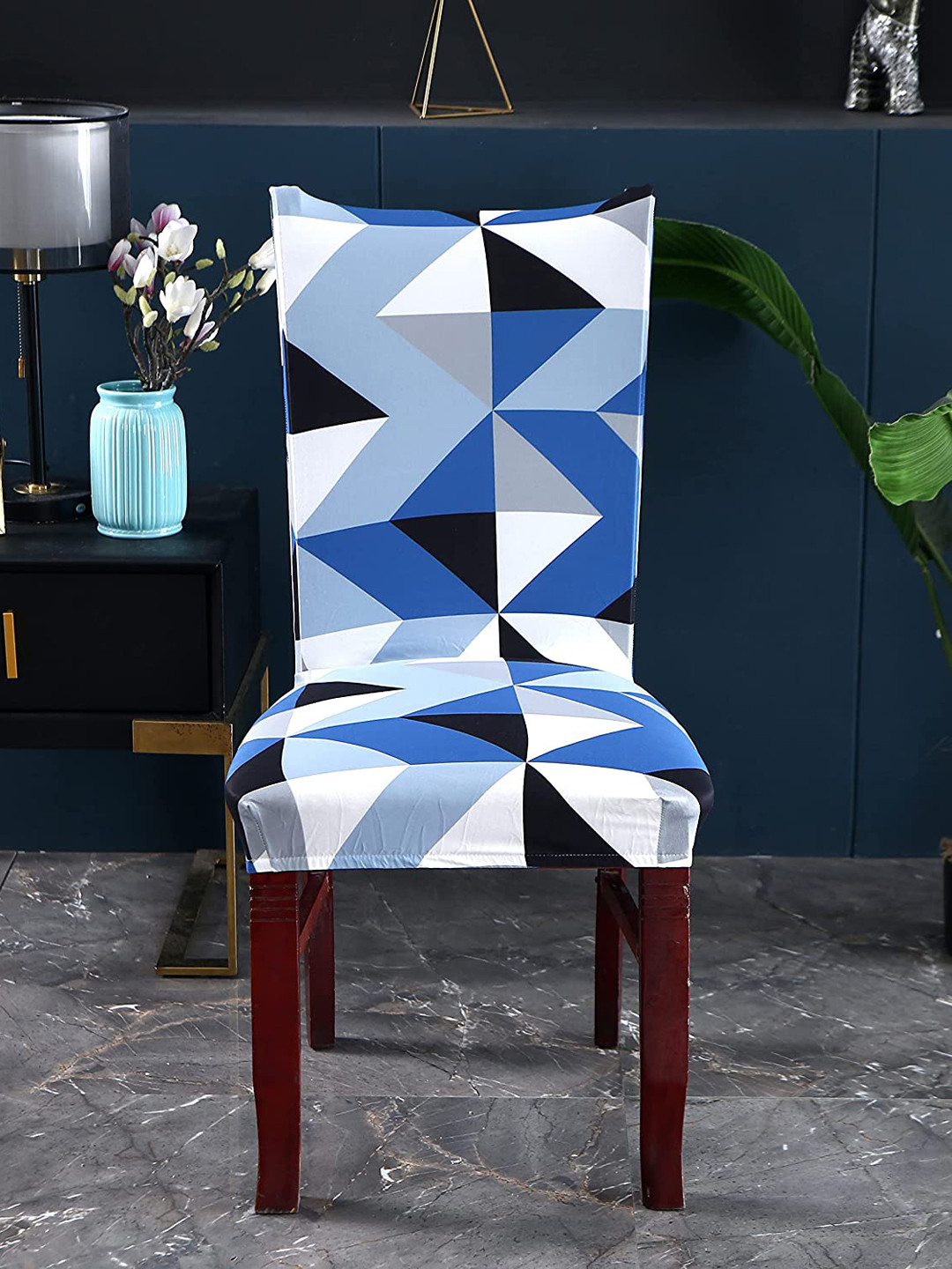 

HOUSE OF QUIRK 2 Pieces Printed Removable Chair Covers, Blue
