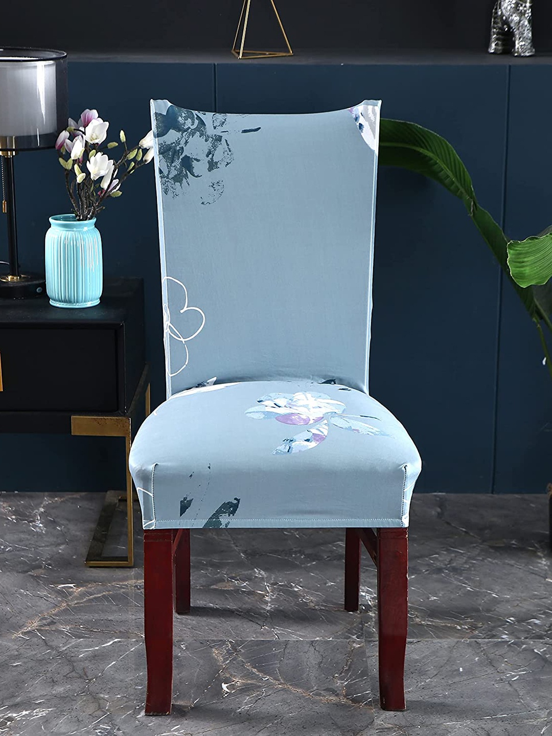 

HOUSE OF QUIRK Set Of 2 Printed Stretchable Removable Chair Covers, Blue