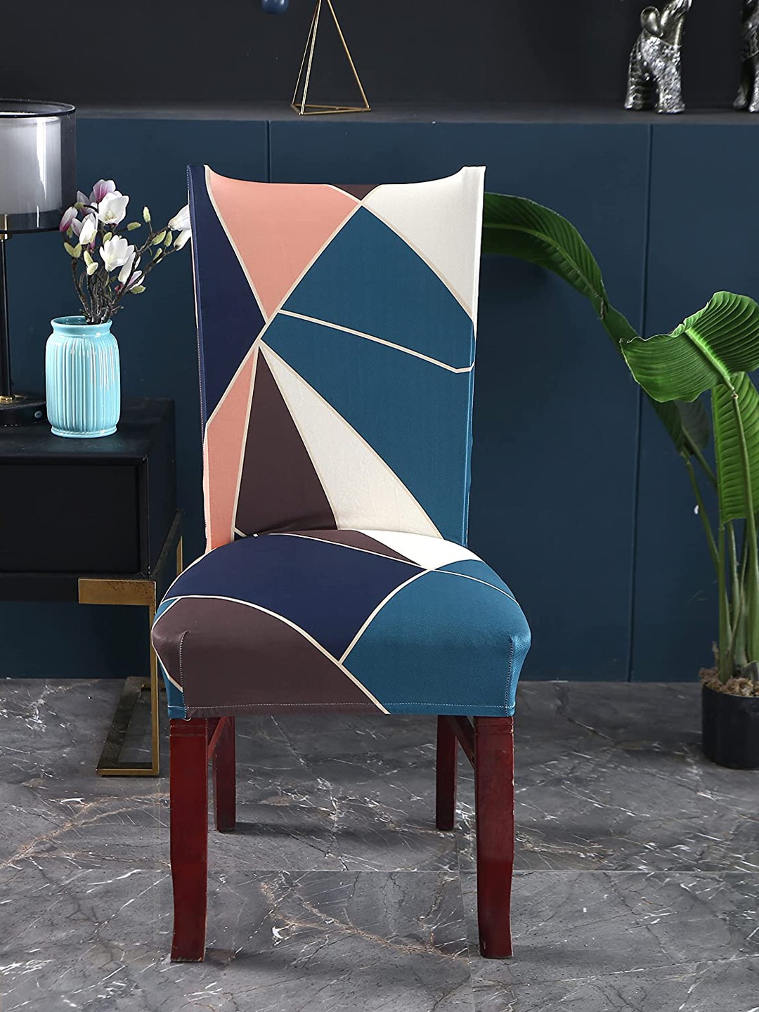 

HOUSE OF QUIRK Blue & White 4 Pieces Printed Stretchable Removable Chair Covers