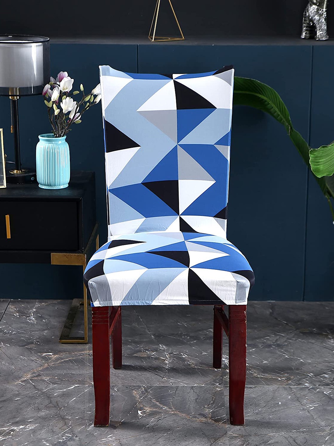 

HOUSE OF QUIRK Blue Printed Removable Chair Cover