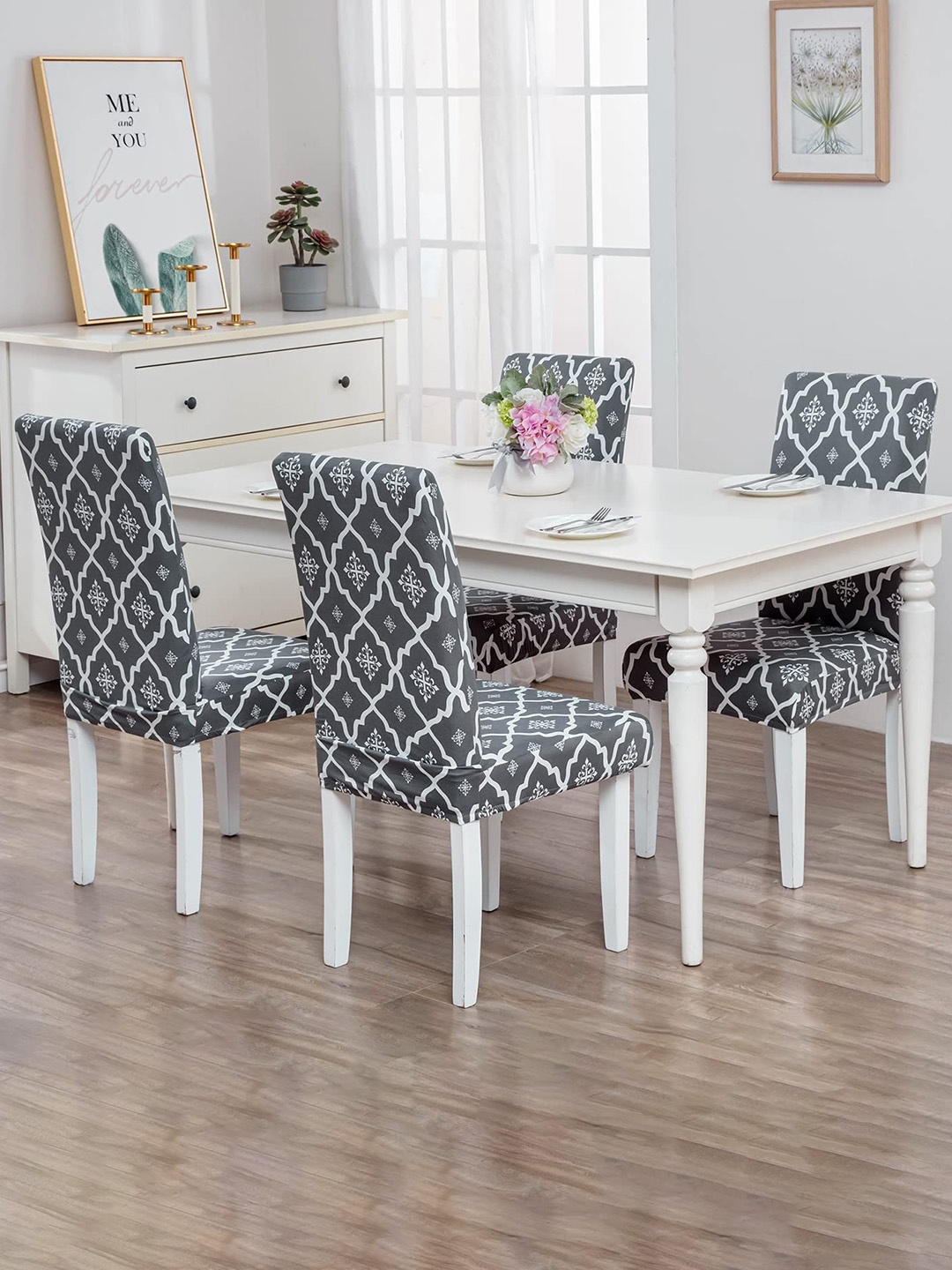 

HOUSE OF QUIRK 6 Pieces Printed Removable Chair Covers, Grey