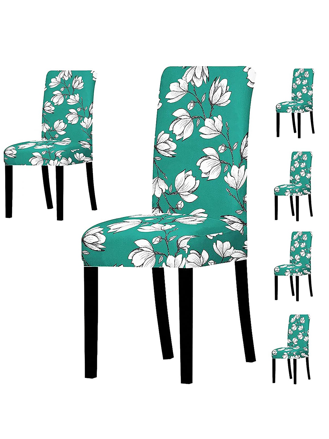 

HOUSE OF QUIRK Green & White 6 Pieces Printed Stretchable Removable Chair Covers