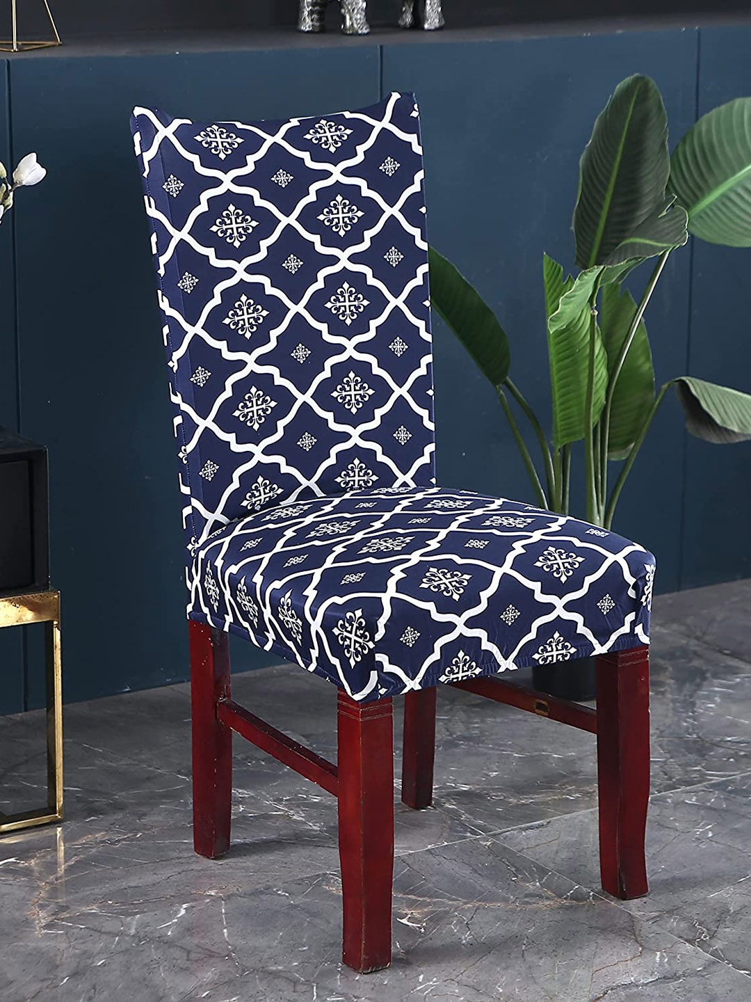 

HOUSE OF QUIRK 4 Pcs Blue Printed Removable Stretchable Removable Chair Covers