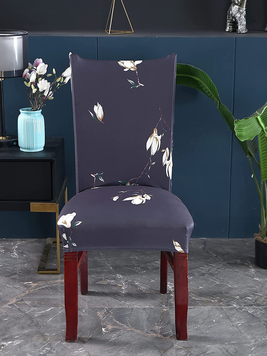 

HOUSE OF QUIRK Blue & White 6 Pieces Printed Stretchable Removable Chair Covers