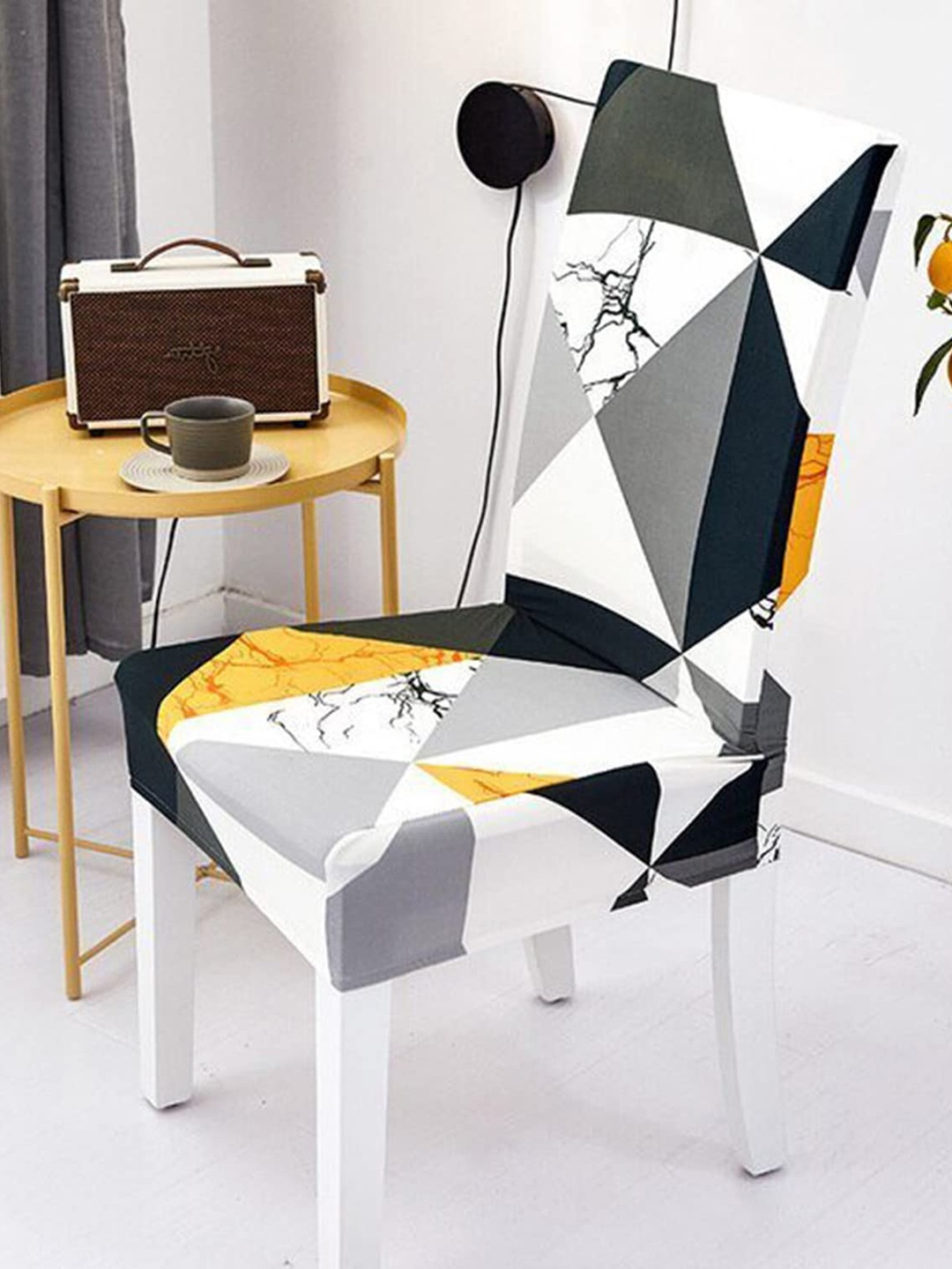 

HOUSE OF QUIRK Grey & White 2 Pieces Printed Stretchable Removable Chair Covers