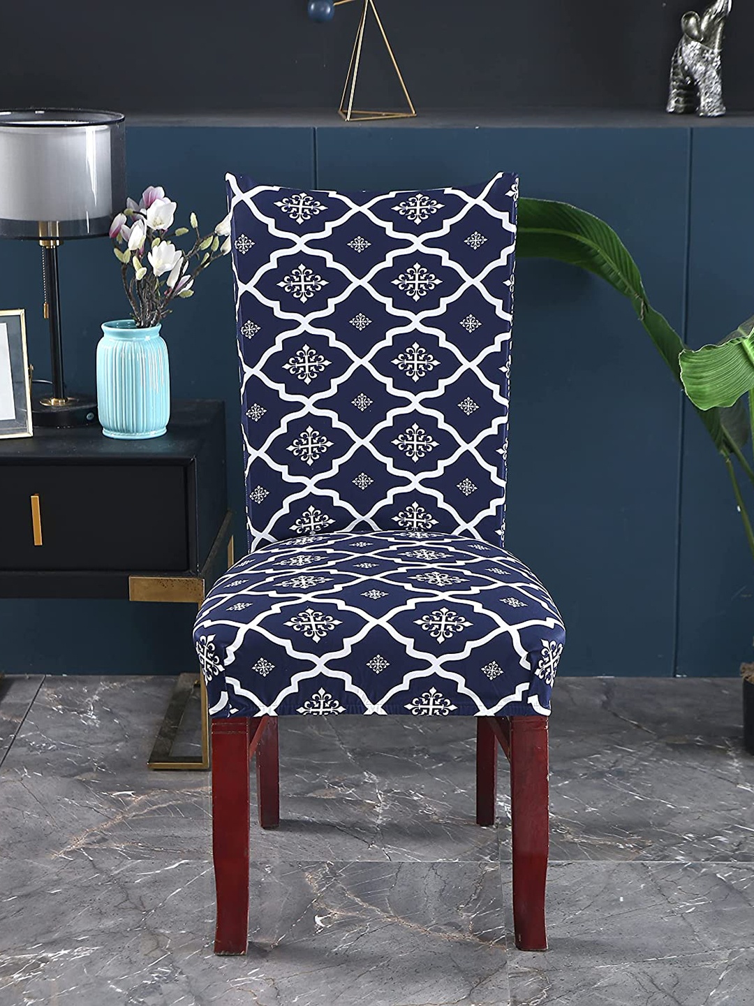 

HOUSE OF QUIRK Blue Printed Removable Chair Covers