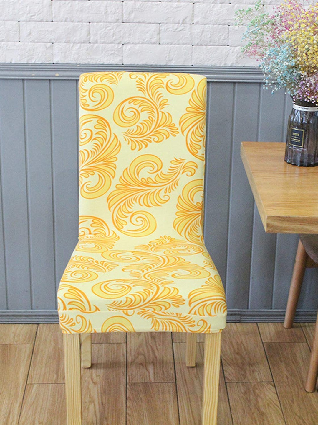

HOUSE OF QUIRK Yellow Printed Removable Chair Covers