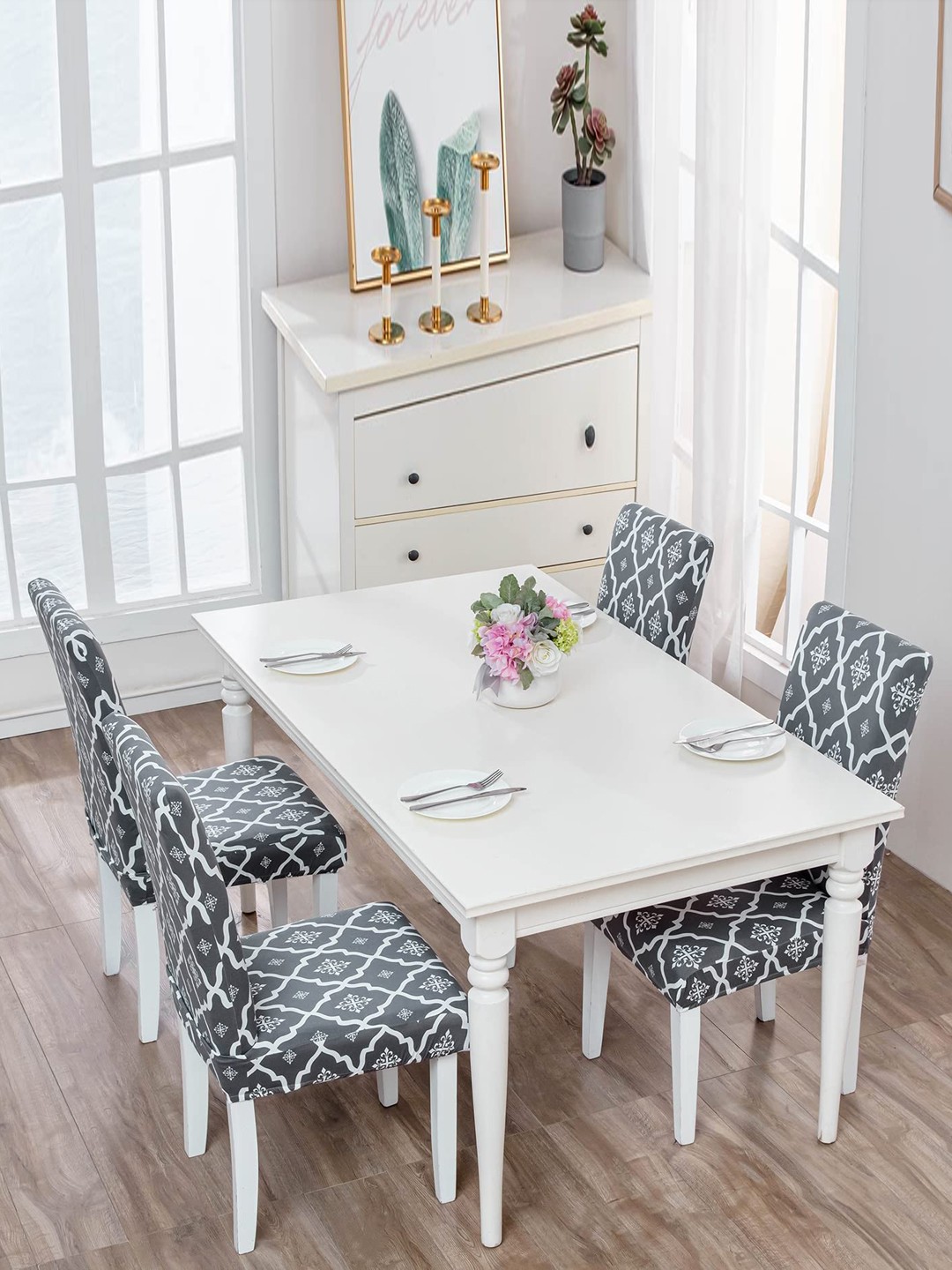 

HOUSE OF QUIRK Grey & White Ethnic Motifs Printed Removable Chair Cover