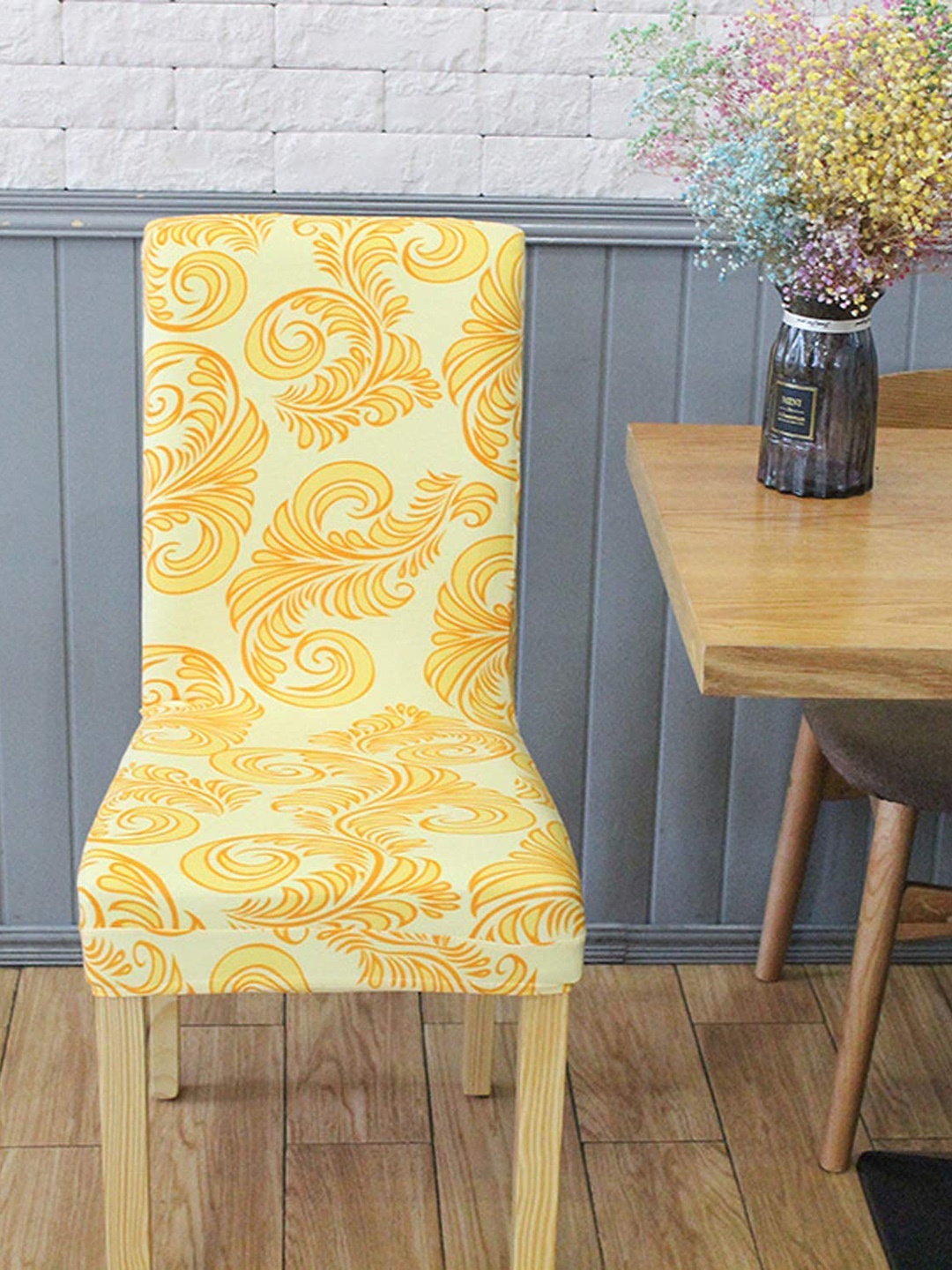 

HOUSE OF QUIRK Yellow 2 Pieces Printed Stretchable Removable Chair Covers