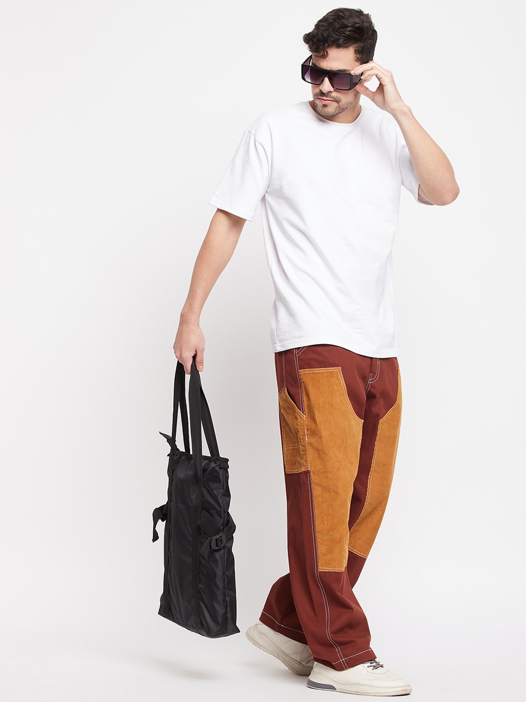 

FUGAZEE Men Pure Cotton Relaxed Loose Fit Trousers, Brown