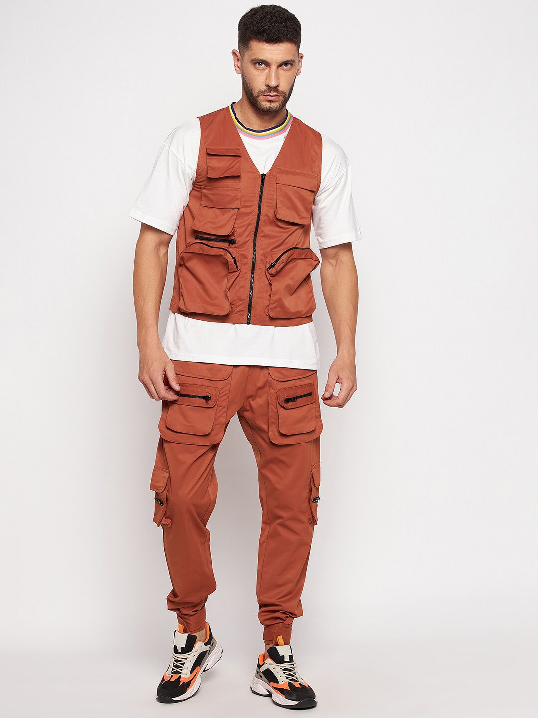 

FUGAZEE T-shirt with Cargo Track Pant With Jacket, Rust
