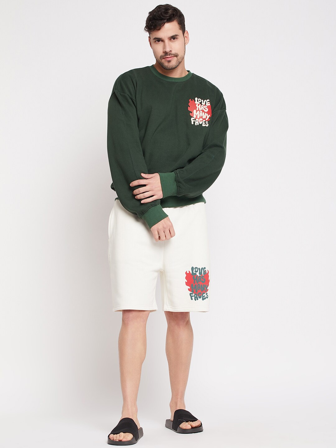 

FUGAZEE Men Printed Pure Cotton Sweatshirt with Shorts, Green