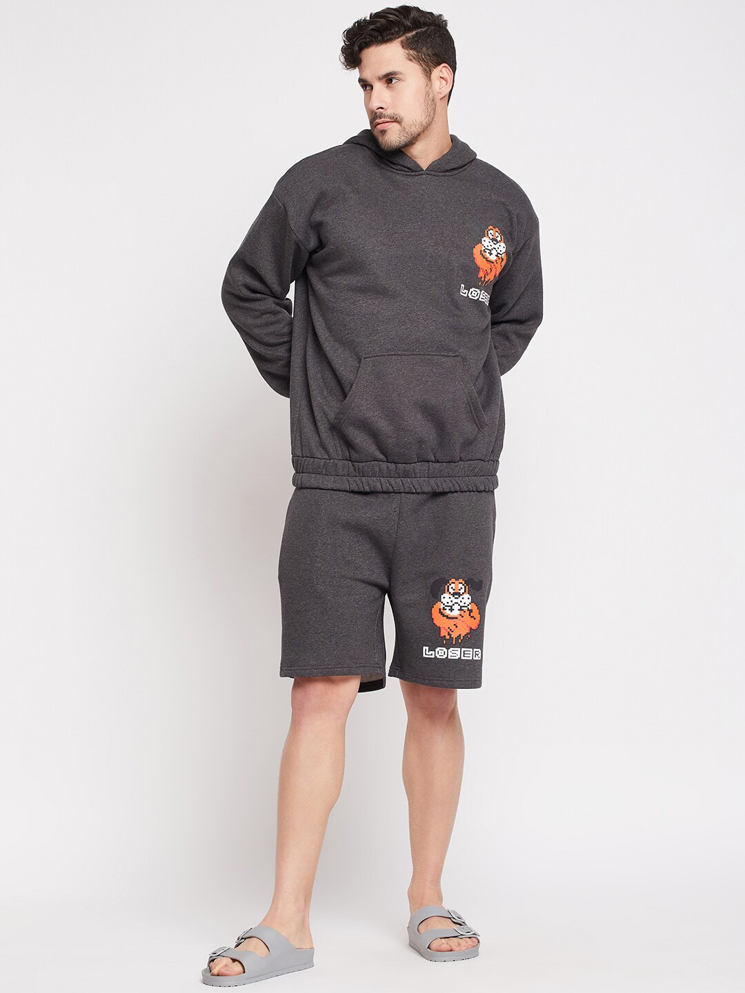 

FUGAZEE Printed Cotton Sweatshirts with Shorts Co-Ords, Grey