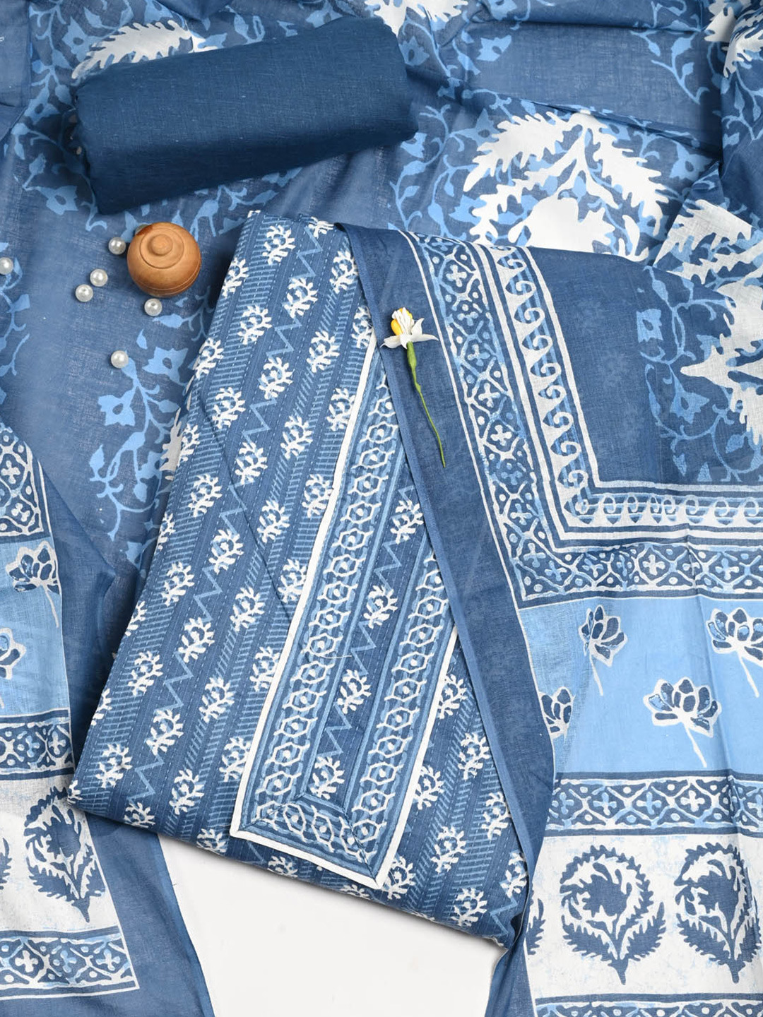 

Meena Bazaar Printed Pure Cotton Unstitched Dress Material, Blue