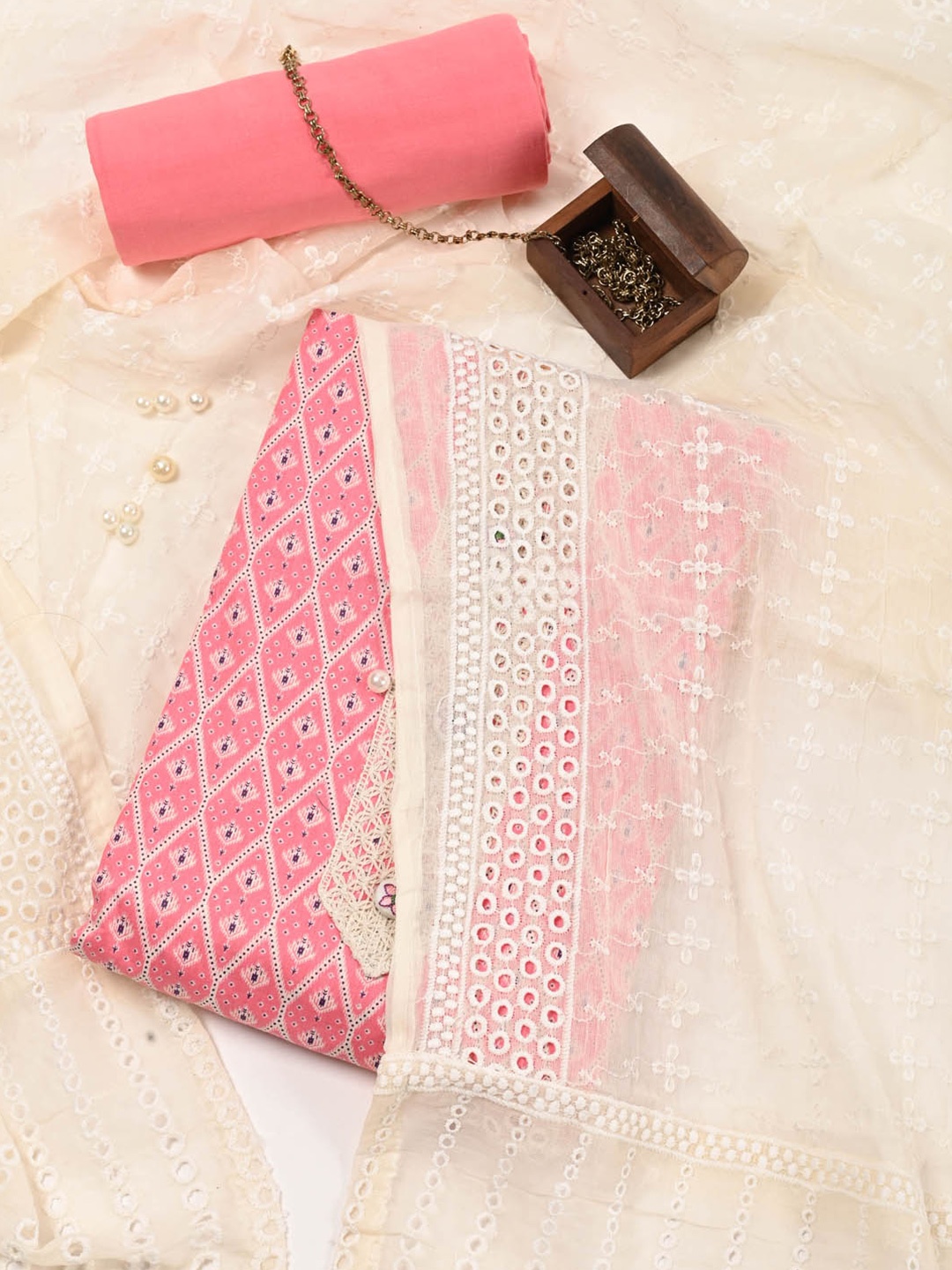 

Meena Bazaar Printed Pure Cotton Unstitched Dress Material, Pink