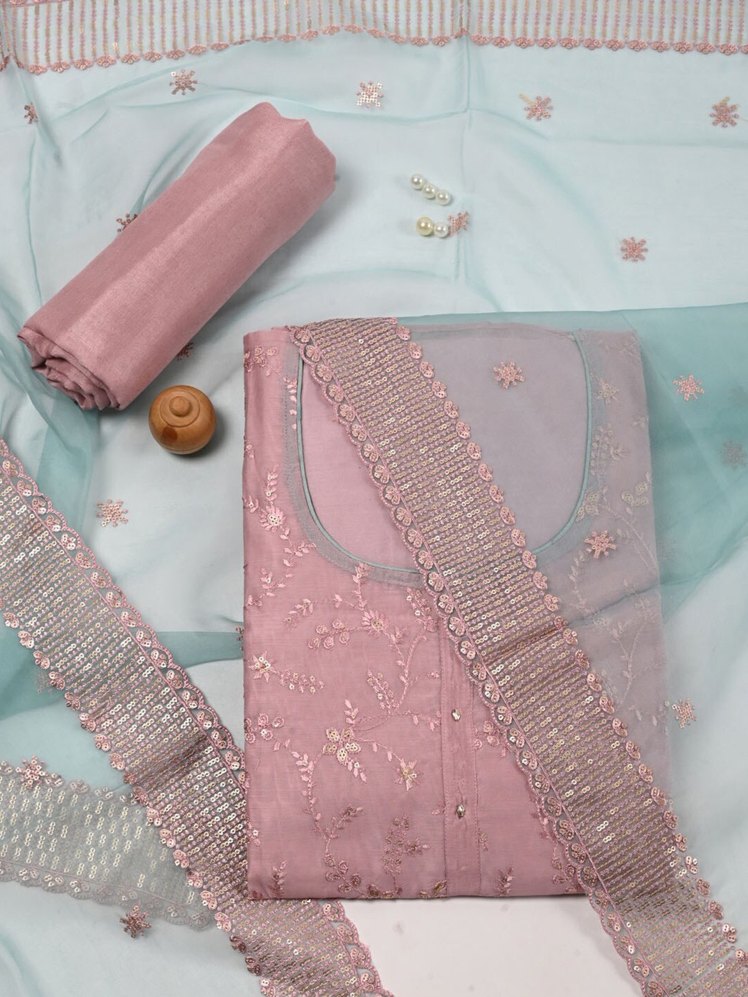 

Meena Bazaar Dupion Silk Unstitched Dress Material, Pink