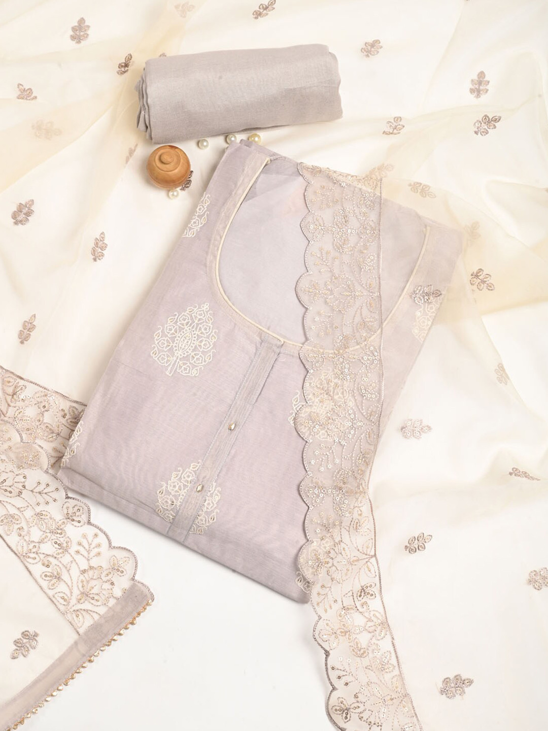 

Meena Bazaar Dupion Silk Unstitched Dress Material, Grey