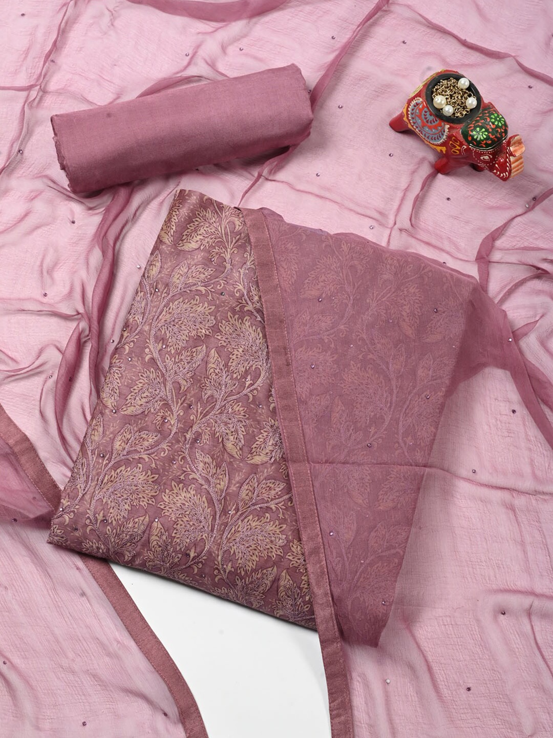 

Meena Bazaar Dupion Silk Unstitched Dress Material, Purple