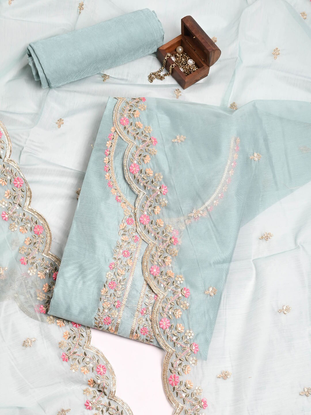 

Meena Bazaar Embroidered Sequinned Chanderi Unstitched Dress Material, Sea green