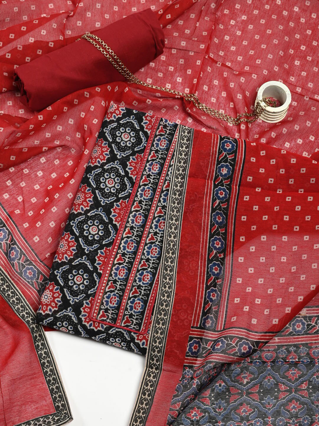 

Meena Bazaar Floral Printed Dupion Silk Unstitched Dress Material, Black