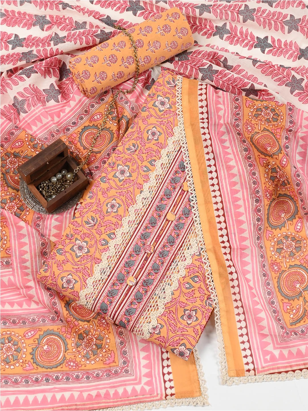 

Meena Bazaar Floral Printed Pure Cotton Unstitched Dress Material, Yellow