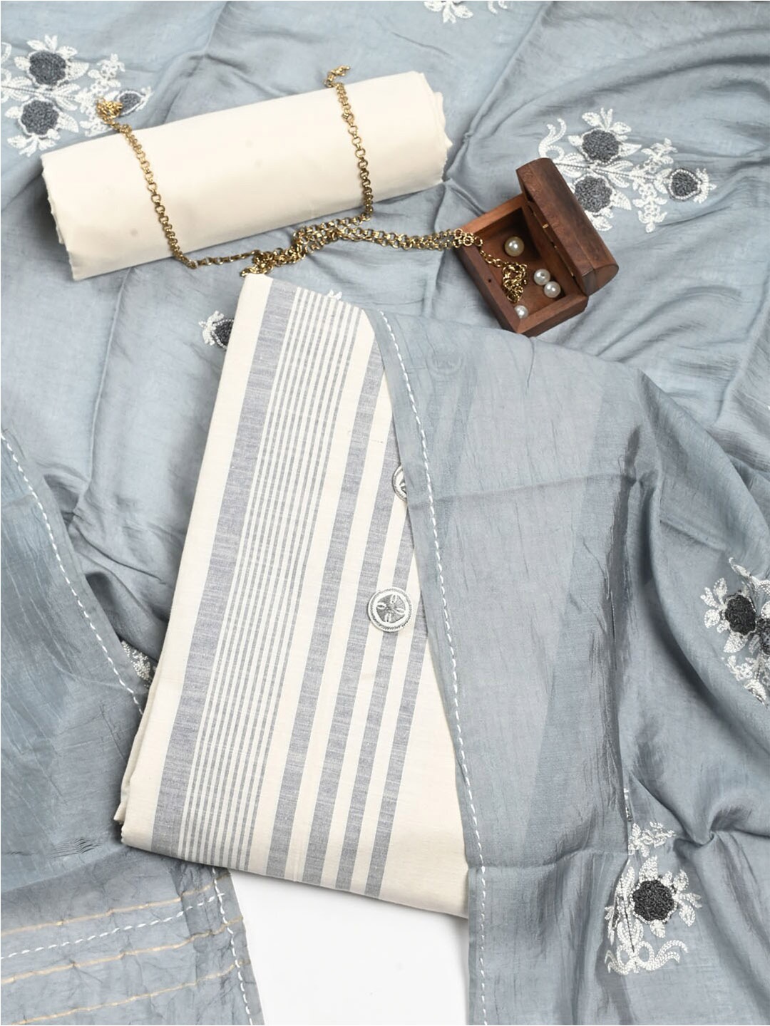 

Meena Bazaar Striped Pure Cotton Unstitched Dress Material, Cream