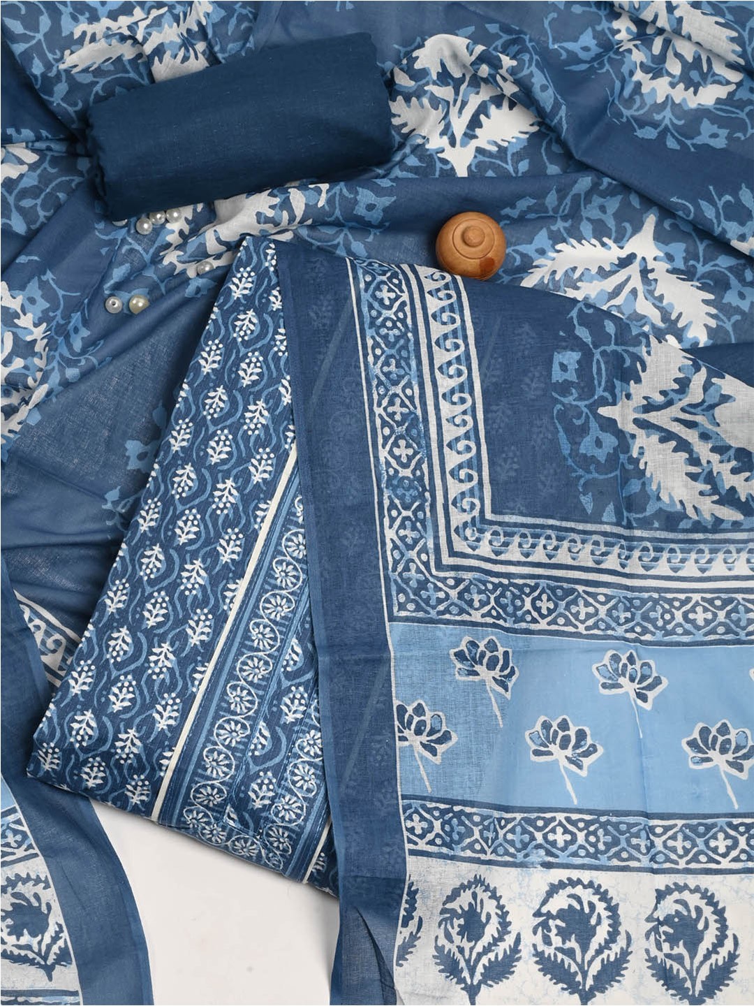 

Meena Bazaar Printed Pure Cotton Unstitched Dress Material, Blue
