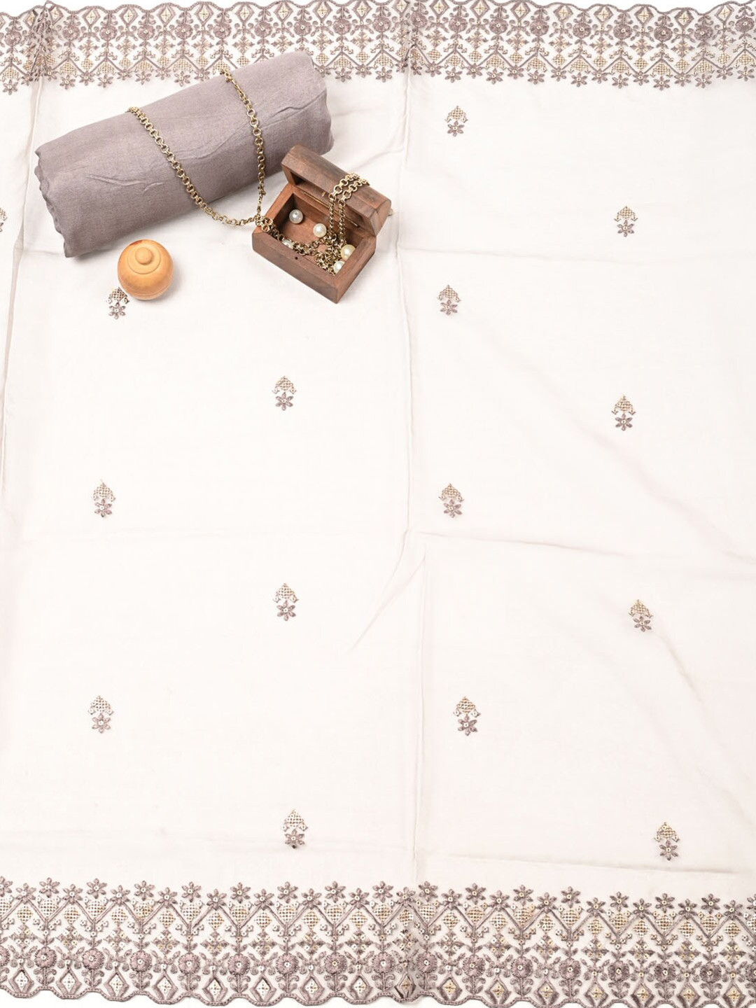 

Meena Bazaar Embroidered Sequinned Dupion Silk Unstitched Dress Material, Grey