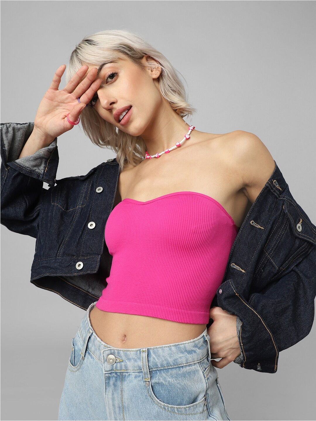 

ONLY Strapless Tube Crop Top, Pink