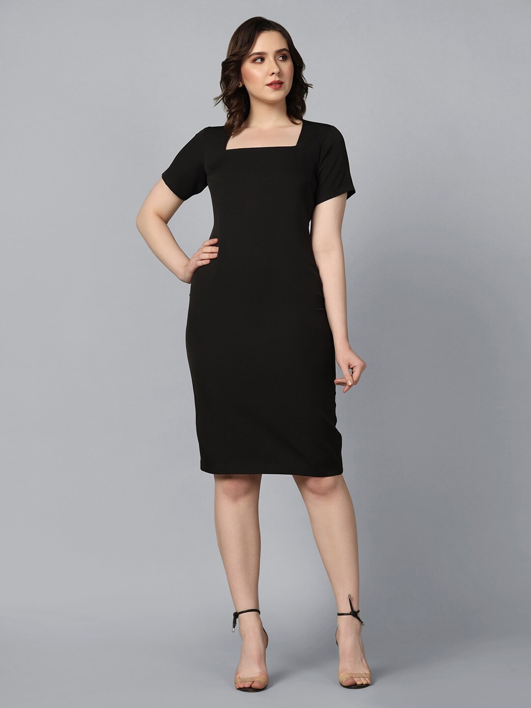 

PowerSutra Square Neck Sheath Dress, Black