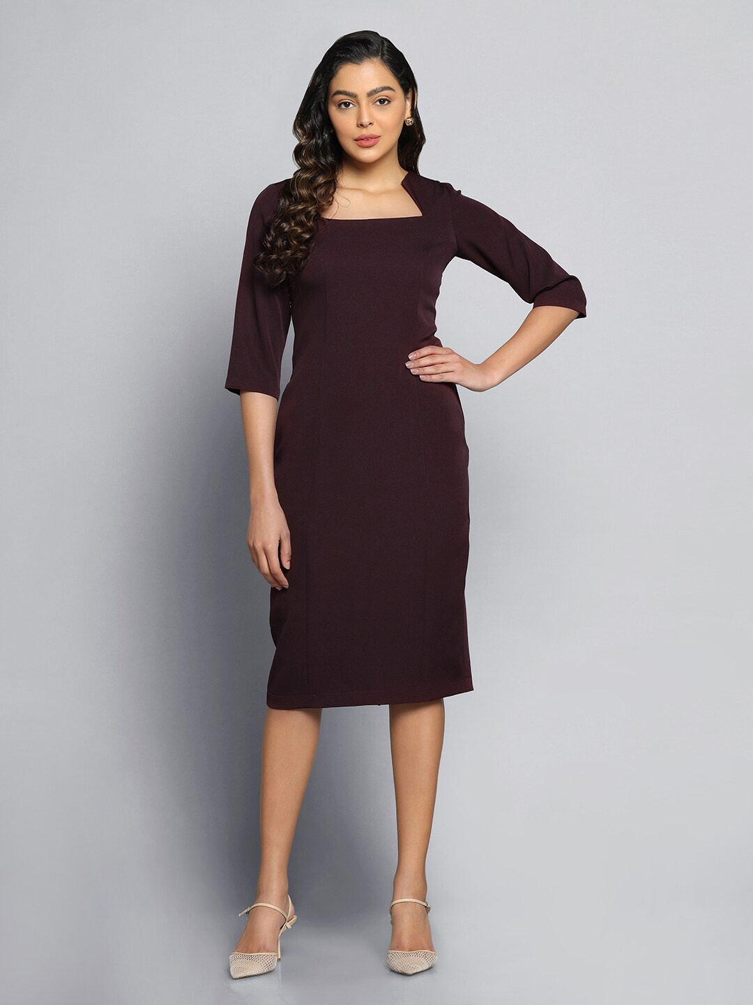 

PowerSutra Square Neck Sheath Dress, Maroon