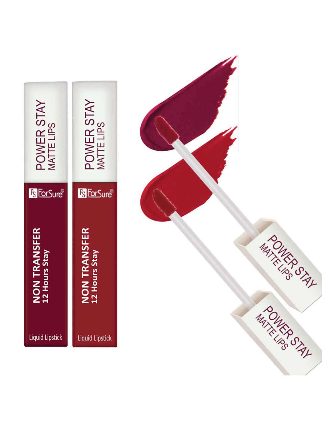 

ForSure Set of 2 Power Stay Non Transfer 12Hrs Stay Liquid Lipstick 4 ml each - 09 & 22, Red