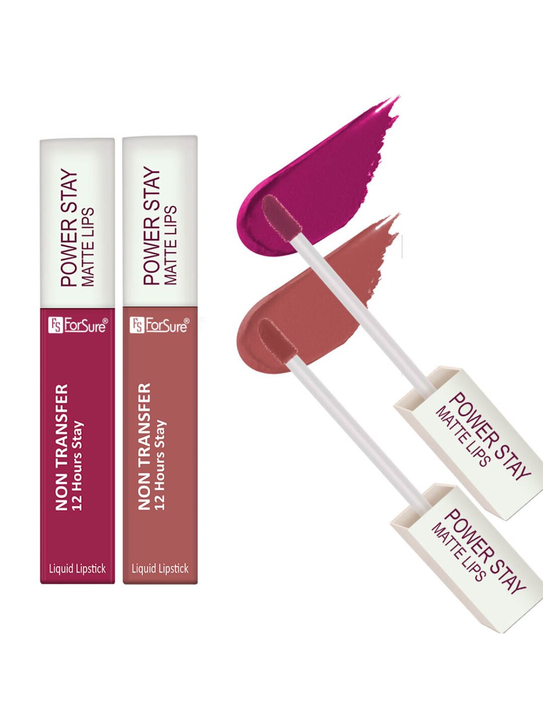 

ForSure Set of 2 Power Stay Non Transfer 12Hrs Stay Liquid Lipstick 4 ml each - 10 & 21, Pink
