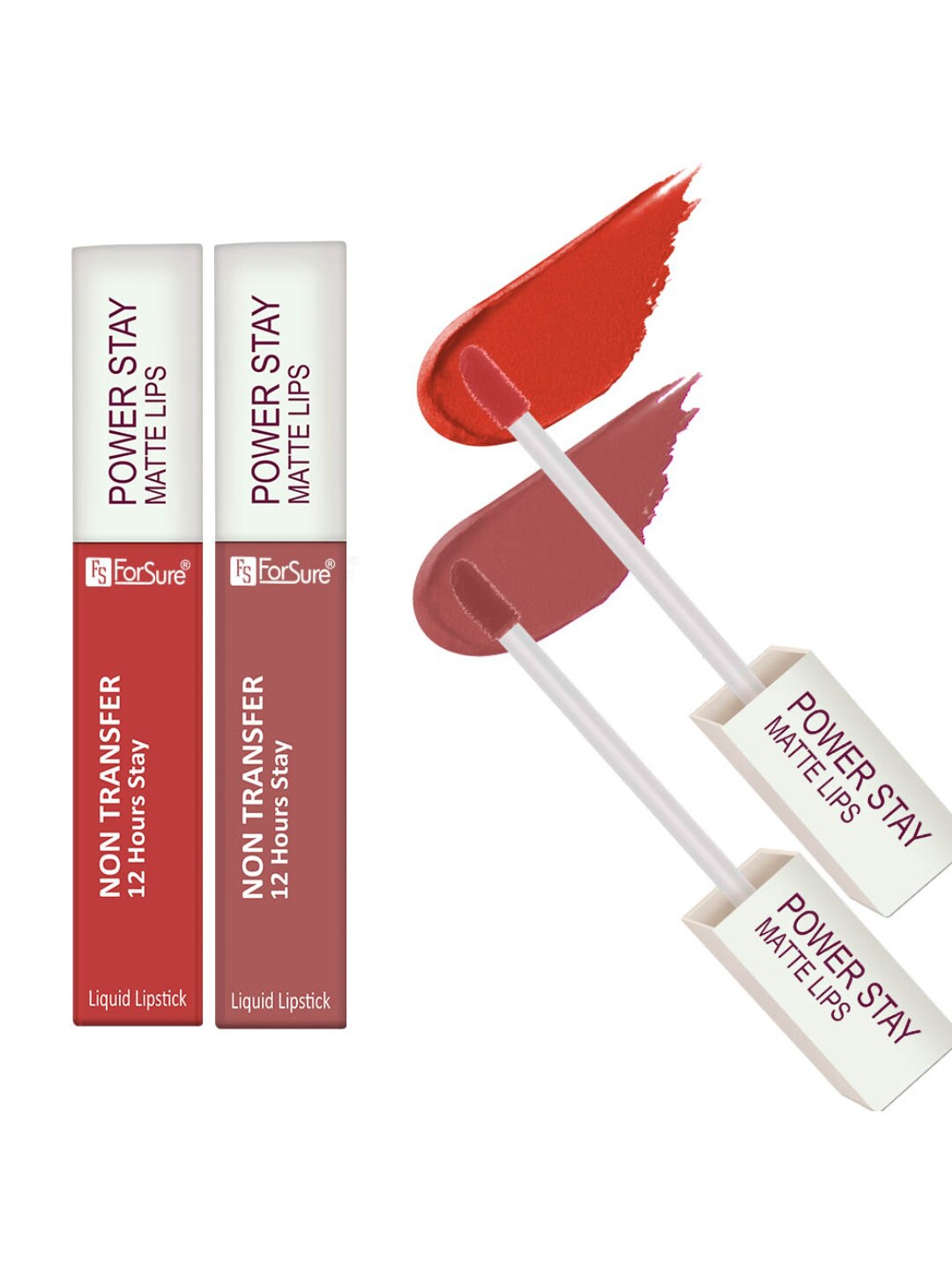 ForSure Set of 2 Power Stay Non Transfer 12Hrs Stay Liquid Lipstick 4 ml each - 01 & 21, Red