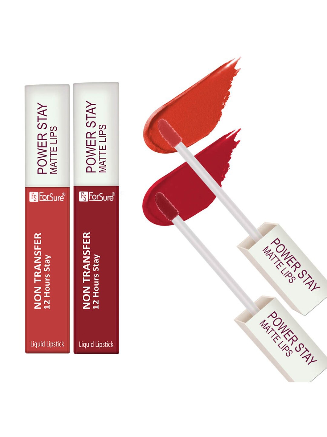 

ForSure Set of 2 Power Stay Non Transfer 12Hrs Stay Liquid Lipstick 4 ml each - 01 & 22, Red