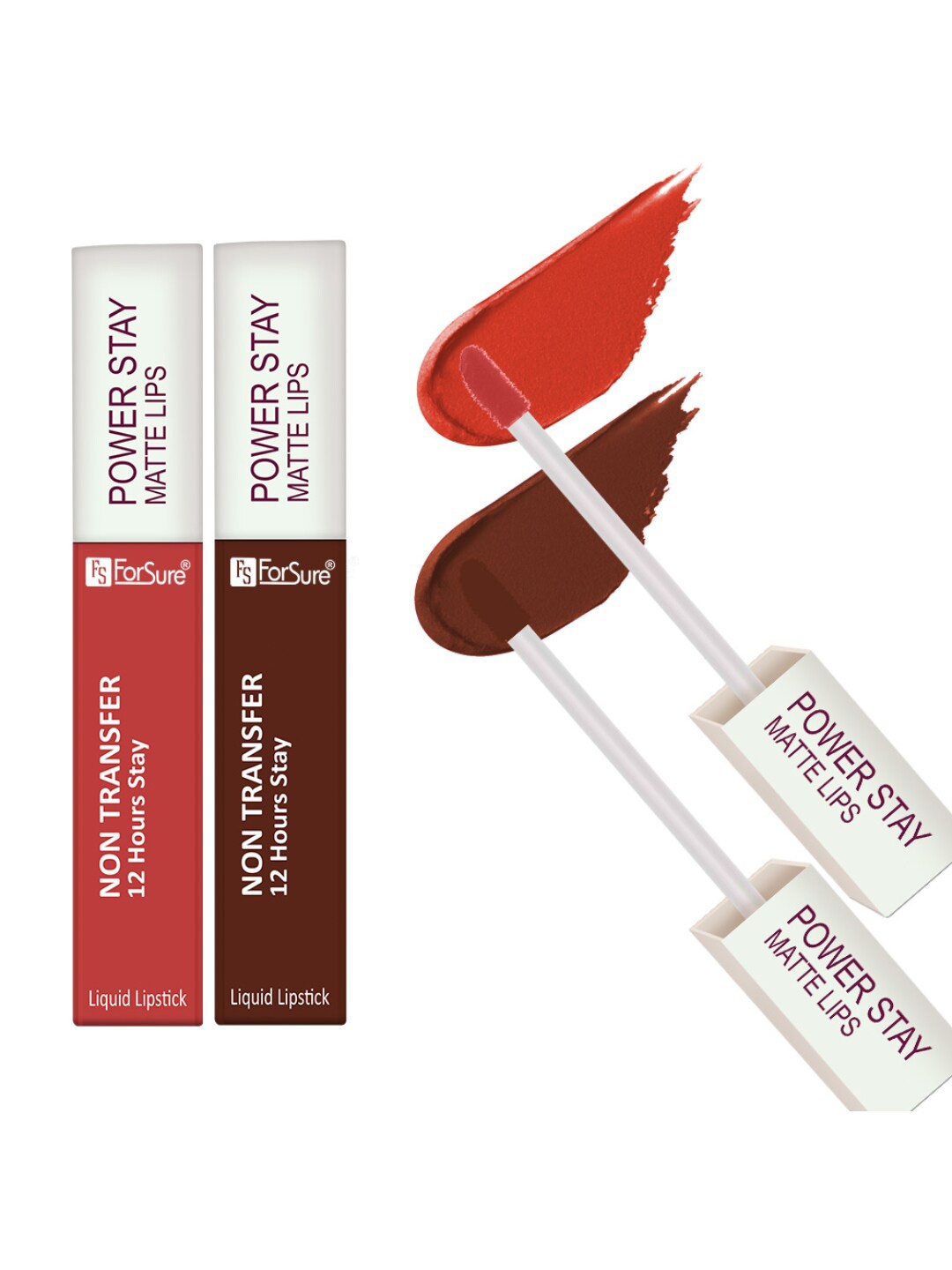 

ForSure Set of 2 Power Stay Non Transfer 12Hrs Stay Liquid Lipstick 4 ml each - 01 & 16, Red