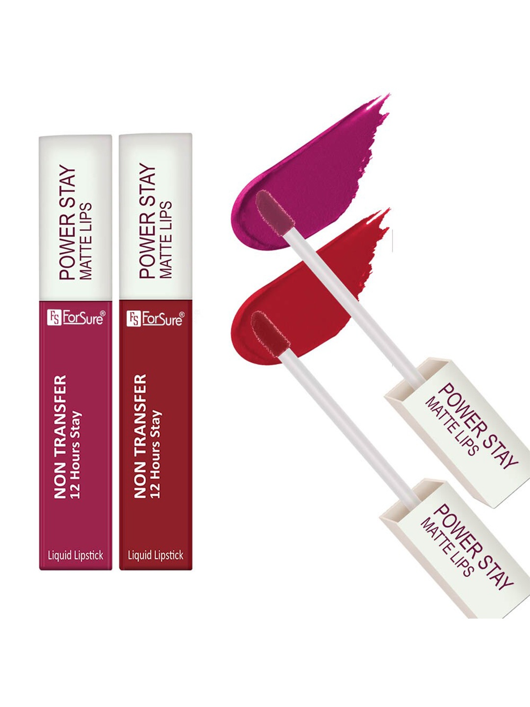 

ForSure Set of 2 Power Stay Non Transfer 12Hrs Stay Liquid Lipstick 4 ml each - 10 & 22, Red