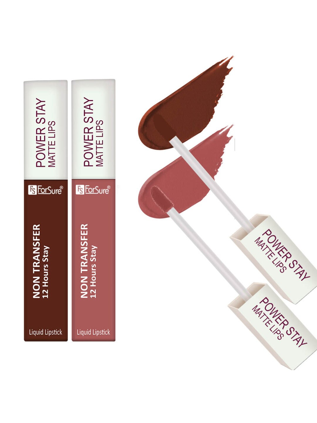 

ForSure Set of 2 Power Stay Non Transfer 12Hrs Stay Liquid Lipstick 4 ml each - 16 & 21, Brown